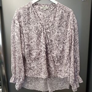 All Saints Penny Rose Pink Floral Blouse With Ruffle Sleeves And V Neck